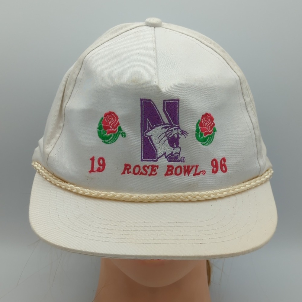 Vintage 1996 Rose Bowl Hat Northwestern Wildcats N Logo Rope Snapback White Cap